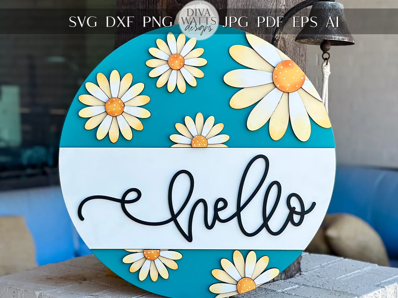 [Laser cut and engrave] Floral Hello Door Sign