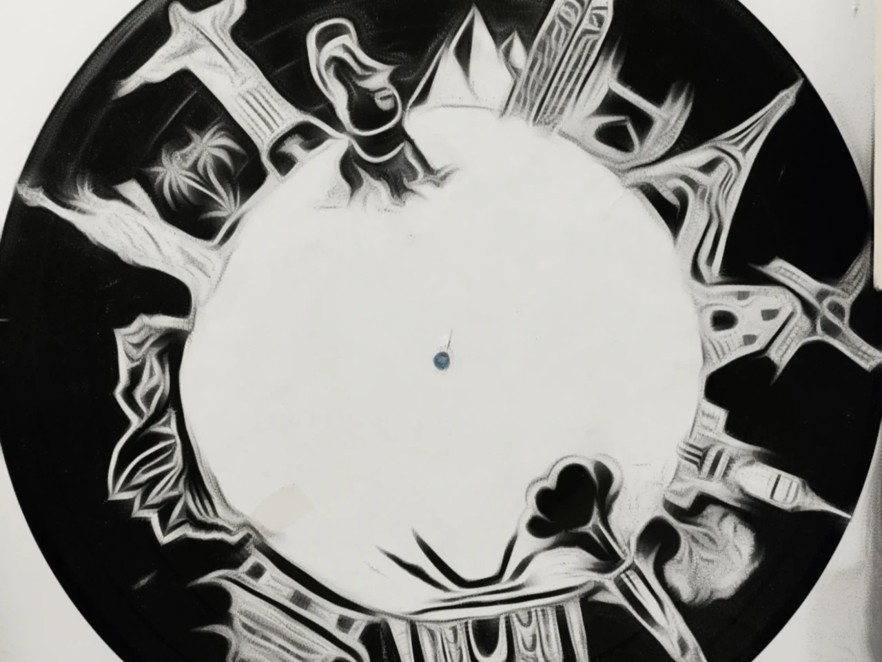 [Laser cut and engrave] Black and white circular artistic drawing with abstract elements